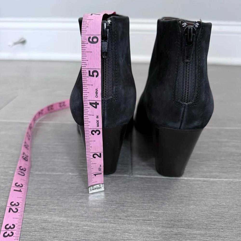 Rachel Comey Prose Black Suede Ankle Booties Stacked Heel 8 Minimalist Western